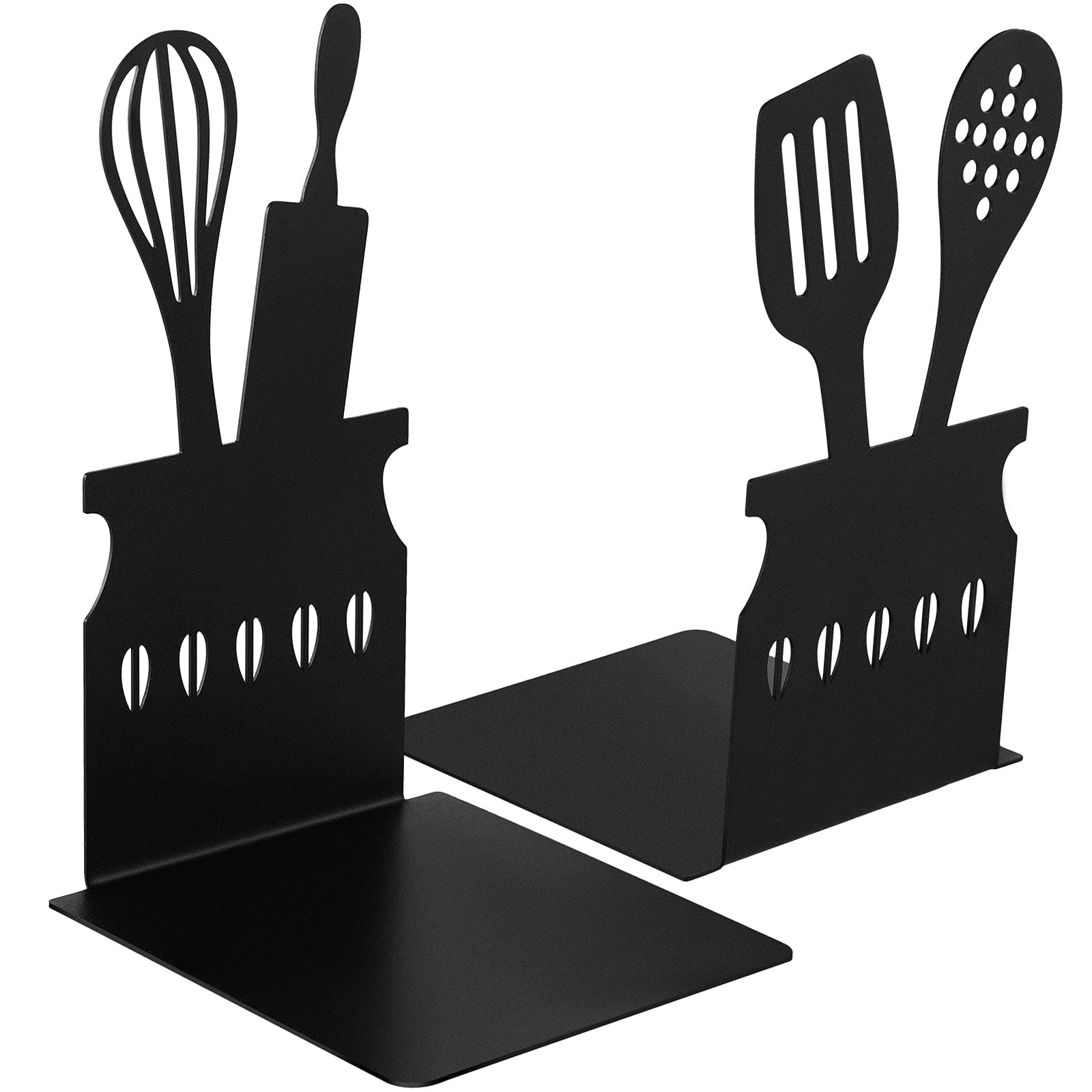 Black Kitchen Bookends 5.9 x 3.9 x 3.9 Inch Spoon Decorative Metal Cookbook Storage Books Stoppers