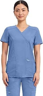 Scrubs Top for Women Mock Wrap with 3 Pockets, Soft, 2-Way Stretch & Durable Fabric - WW610