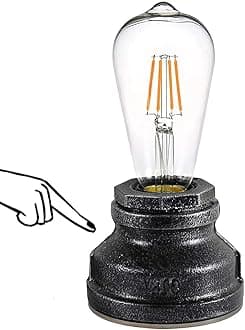 Vintage Touch Control Table Lamp, Edison 4W LED Dimmable Bulb, 3 Levels of Brightness, Small Desk Industrial Night Light for Living Room, Bedroom, Silver Black