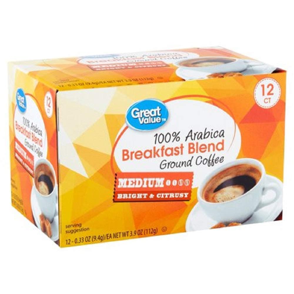 Great Value 100% Arabica Breakfast Blend Medium Ground Coffee, 0.33 oz, 12 count