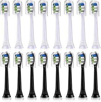 16 Pack Replacement Toothbrush Heads Compatible with Philips Sonicare Electric Toothbrush. 8er White and 8er Black