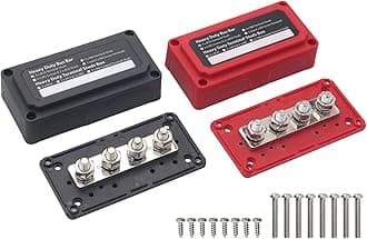 Busbar 12V-48V DC 300A, Heavy Duty Bus Bar with 4X 3/8"(M10) Posts Terminals Blocks, 300 Amp Battery Junction Block Module Powerbar for Car RV Solar Truck Boat Marine, Red& Black 2 Pack