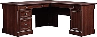 Palladia L Shaped Desk with Drawers, Office Desk with File Cabinet Storage, Cable Management, Keyboard Tray, in Select Cherry finish