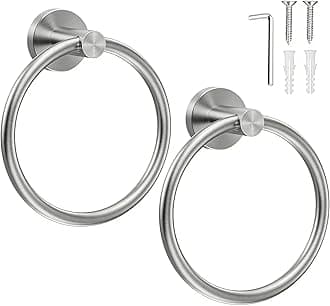 SetSail Towel Holder for Bathroom Wall Silver Towel Ring Stainless Steel Hand Towel Holder Heavy Duty Towel Hanger for Bath, Kitchen Drill Hole, 2 Pack