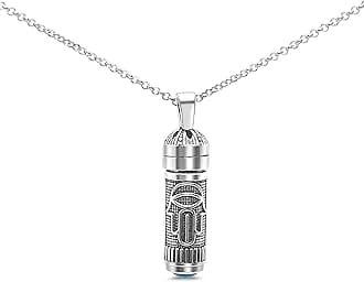 Sterling Silver Mezuzah Necklace - Turquoise Accent - Twist-Lock Pendant - Adjustable Chain - Unisex Jewish Gift