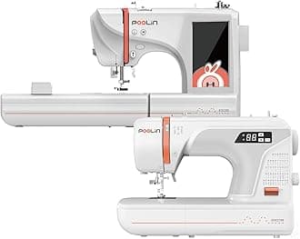 EOC05&2100 Sewing and Embroidery Machine for Clothing, 4 x 9.25 Inch Large Embroidery Area, 7 Inch LCD Computerized Touchscreen,96 Designs, 107 Stitch Applications, 8 Included Presser Feet
