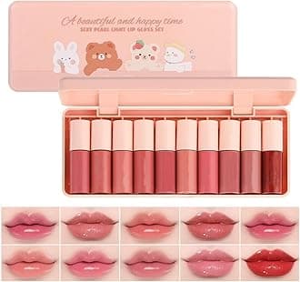 10 Colors Lip Stain & Cheek Tint, Liquid Water-Based Lip Gloss, Natural Moisturizing & Long-Lasting, Non-Stick Cup, Lightweight Lip Tint for Daily Wear
