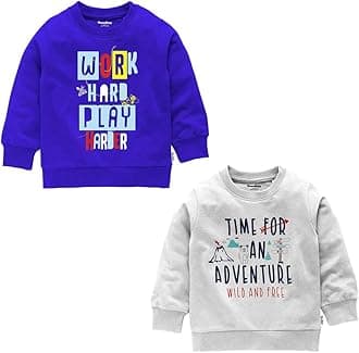 NammaBabyBoys Loopknit Cotton Round Neck T-Shirt Chest Printed Full Sleeves Sweatshirt for Light Winters Pack of 2