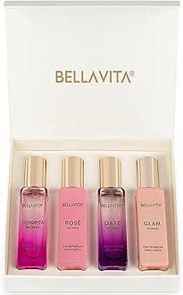 BellaVita Luxury Perfume Gift Set for Women | Includes DATE, Senorita, GLAM, ROSE Perfumes | Floral, Fruity & Savoury Long Lasting Scents | Gift Set for Women | Special Womens Collection (4x20ml)
