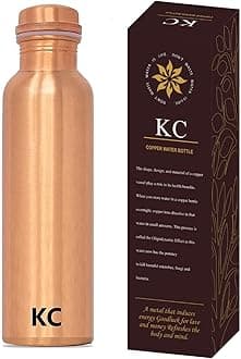 KC Pure Designer Water Bottle With Advanced Leak Proof Protection And Joint Less, Ayurveda And Yoga Health Benefits. (1000Ml, Pack Of 1 Unit) With Lacqure Coating Standard Copper