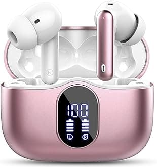 – Wireless Earbuds,Bluetooth 5.4 Headphones In Ear with 4 ENC Noise Cancelling Mic,LED Display 2026 Bluetooth Earbuds Mini Deep Bass Stereo Sound,36H Playtime,Wireless Earphones IP7 Waterproof,Rose Gold