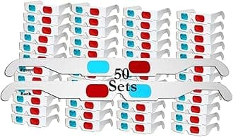 ZiYan- 50 Pairs - Flat- 3D Glasses Red and Cyan White Frame Anaglyph Cardboard