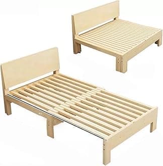 Foldable Wooden Bed Frame with Pull-Out Extension Adjustable Sofa Bed Retractable Guest Bed with Headboard and Sliding Wheels for Daytime Napping(70cm)