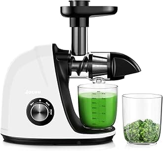 Jocuu Slow Masticating Juicer with 2-Speed Modes - Cold Press Juicer Machine - Quiet Motor & Reverse Function - Easy to Clean Juicer Extractor - Juice Recipes for Fruits & Vegetables (White)