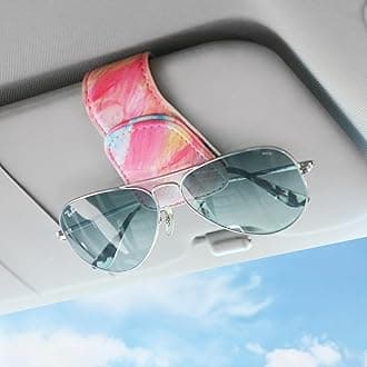 KanSmart Sunglass Holder for Car Visor Sunglasses Clip Magnetic Leather Glasses Eyeglass Holder Truck Car Accessories for Woman Man -Abstract Pink