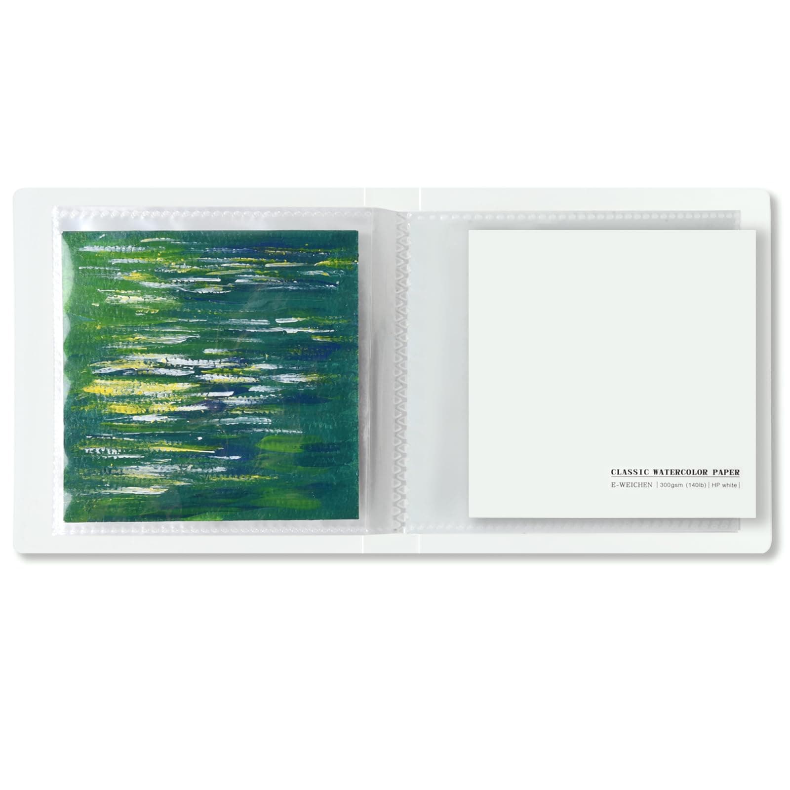 3.9x3.9 Inch Portable Square Mini 20 Sheets 300 GSM (140lb) Tearable Watercolor Sketchbook with Transparent Painting Pictures Organizer Holds 48 Pages 4x4 Photos Albums