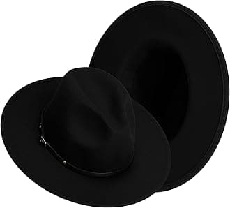 SAJUZEN Wide Brim Fedora Hats for Women Mens Felt Fedora Hats with Belt Buckle