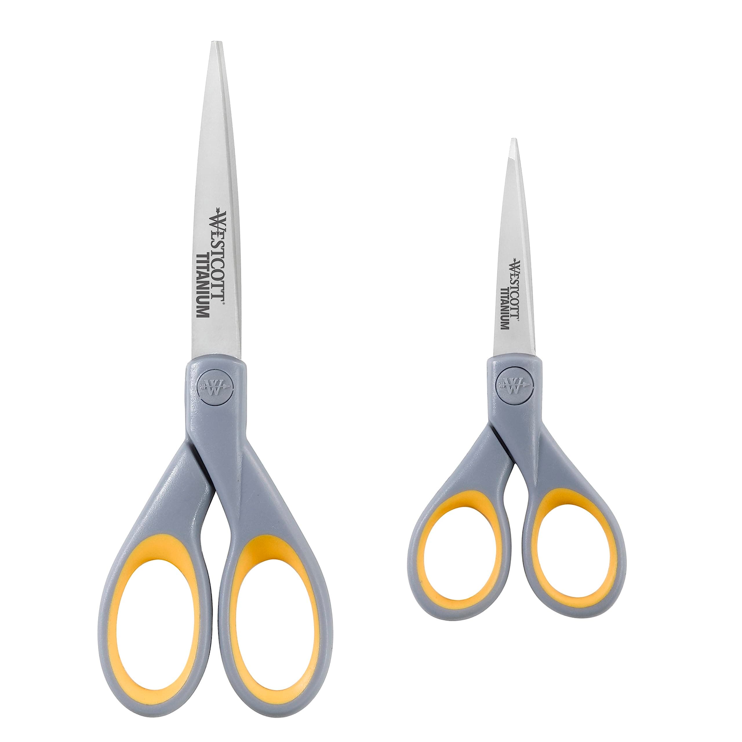 ‎13824 7” & 5” Pointed Titanium-Bonded Crafting Scissors with Soft Handles, Gray/Yellow (2 Pack)