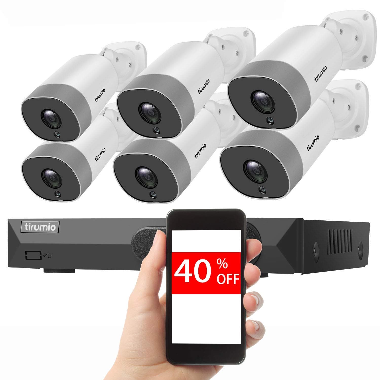 PoE Security Camera System,TIRUMIO 8CH 5MP(2.5x1080P) Wired Home Surveillance PoE NVR System with 6pcs 5MP Super HD Outdoor Cameras,IP67 Weatherproof,100ft Night Vision,Motion Detect,No Hard Drive