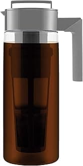 TAKEYAPatented Deluxe Cold Brew Iced Coffee Maker with Grey Lid Pitcher, 2 qt, Stone