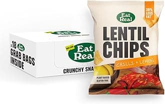 Eat Real, Lentil Crisps, Chilli & Lemon, 18 X 40g, Gluten-Free Crisps Multipack, Vegan-Friendly, Healthy Snacks, 30% Less Fat, Chip Snacks
