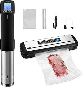 WiFi Sous-vide Machine & Vacuum Sealer Set Full Starter Kits Include Dry/Moist Vacuum Packer and Sous Vide Stick with Recipes Precise Temperature & Timer Ideal for Vacuum-Sealed Cooking
