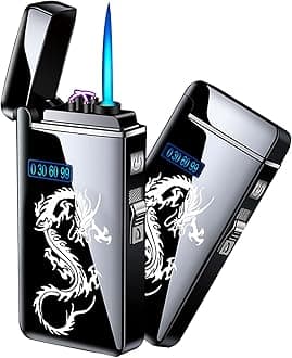 Electronic Lighter Jet Flame Torch Lighters 2 in 1, Refillable Butane Electric USB Rechargeable, Premium Windproof with LED Display Power Infinity for BBQs,Candle,Camping (Black Dragon)