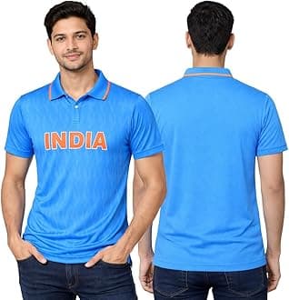 India Cricket Fan Polo Jersey Tshirt | Lightweight Breathable Comfortable Sportswear | Team Cricket Sports Wear T-Shirt for Men - Blue