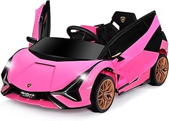 12V Licensed Lamborghini Sian Kids Ride On Car with Parent Remote Control, Spring Suspension, MP3 Player, Electric Toy Roadster Carbon Fiber Textured for Toddler (Pink)