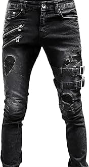 Casual Mid Up Men's Jeans Fit Ripped Trousers Slim Straight Men's Jeans