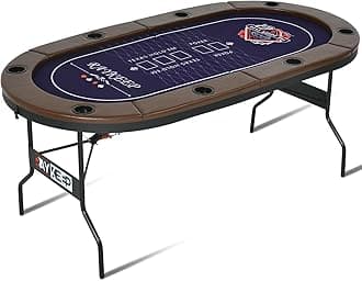 Poker Table Foldable, 8 Player Folding Poker Tables w/Collapsible Legs, Casino Grade Felt, Padded Rails and Cup Holders, Portable Poker Table for Texas Holdem Poker and Blackjack, 71 Inch