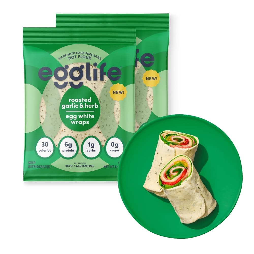 egglife egg white wraps, Roasted Garlic Herb, Egg White Wraps, 12 Total Wraps (2-6 Packs) - Gluten Free, Dairy Free, No Flour, Sugar Free, Keto Friendly, Paleo, Low Net Carb, Protein Packed
