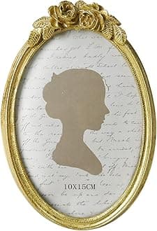 Vintage Picture Frame 4x6 Inch, Oval Antique Photo Frames with Glass Front, Luxury Photo Display, Tabletop Wall Hanging, Gift Ideas, Golden Rose