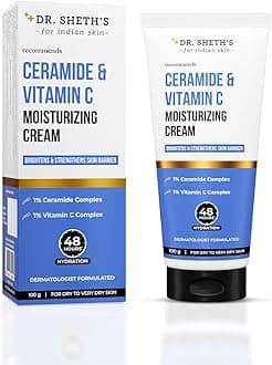 Dr. Sheth's Ceramide & Vitamin C Moisturizing Cream |For Dry to Very Dry Skin | Brightens & Strengthens Skin Barrier | 48hr Deep Hydration | Non Sticky | Biomimetic Ingredients | For Men & Women |100g