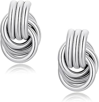 Big Chunky Knot Link Earrings for Women Silver Circle Geometric Drop Dangle Earring Stud