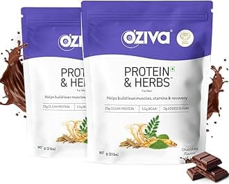 OZiva Protein & Herbs for Men (Chocolate) I Muscle Building, Stamina & Recovery | Clean Protein, Shatavari, Green Tea I No Added Sugar, 4lbs (Pack of 2)