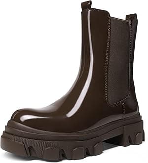 DREAM PAIRS Women's Fashion Waterproof Chelsea Boots Comfy Mid Calf Platform Chunky Boots Slip On Winter Riding Ankle Booties