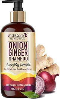 WishCare Onion Ginger Shampoo - Onion Shampoo For Hair Fall Control - Energizing Formula - Free From Mineral Oils, Sulphates & Parabens - For All Hair Types - 300 Ml, 350 Grams