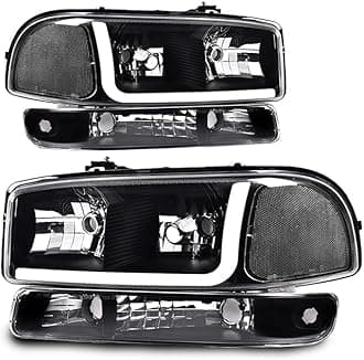 PIT66 LED DRL BAR Headlight Assembly Compatible with 1999-2007 GMC Sierra /1999-2004 Sierra 2500/99-06 GMC Yukon Headlamps Front Lights Accessories