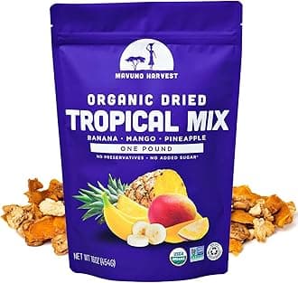 Mavuno Harvest Tropical Mix Dried Fruit Snack | Unsweetened Organic Mixed Dried Fruit | Gluten Free Healthy Snacks for Kids and Adults | No Sugar Added, Vegan, Non GMO | 1 Pound Resealable Bag