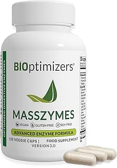 BiOptimizers MassZymes | Digestive Enzyme Supplement for Better Absorption | Stomach Bloating Relief, Constipation, and Gas for Men & Women | Contains Lipase, Amylase & Bromelain | 250 Capsules