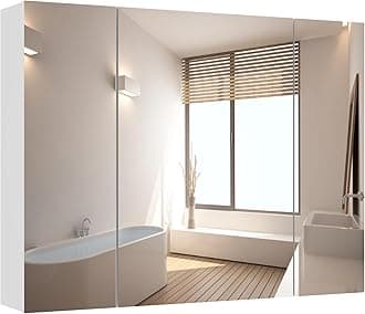 DICTAC Bathroom Medicine Cabinet with Mirrors 31.5x23.62 Inch Storage Cabinet with Mirror Wall Mounted Bathroom Mirror with Adjustable Storage Shelves and 3 Doors Mirror Medicine Cabinets for bathroom