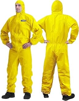 Hazmat Suit Disposable Coverall | Full Body Painters Suit in 7 Sizes with Multiple Specifications for Men & Women - 2X-Large, Yellow, 1
