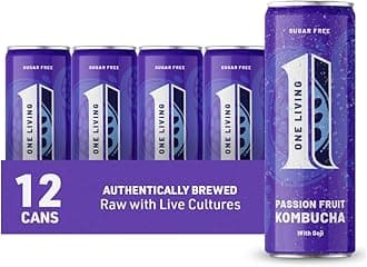 One Living Kombucha Drink – Passion Fruit & Goji – 12 x 250ml Cans – Sugar Free, Great Tasting Authentically Brewed Kombucha with Live Cultures