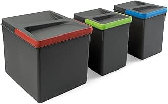 Recycle Containers for kitchen drawers, Height 216mm (8,5 inch), 1x12L + 2x6L, Anthracite grey plastic, Plastic