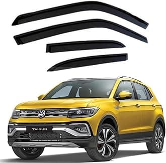 Front Rear Left and Right Unbreakable Door Window Visor Wind Rain Guard Deflector Trim Compatible with Volks-wagen Taigun (2021Onwards)