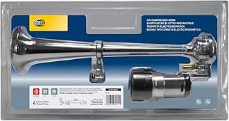 HELLA 3PA 013 410-001 Trumpet Horn CA30 - 12V - 115dB(A) - Frequency Range: 370Hz - High Tone - Electric-pneumatic - ECE - Housing Colour: Chrome - Quantity: 1