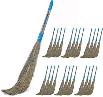 CHAND SURAJ® Stella Natural Grass Broom Stick for Home Cleaning with Stainless Steel Handle (Pack of 25)