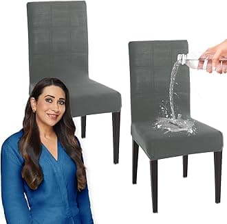 HOKIPO Water-Resistant Slipcovers for Dining Chair, Pack of 2, Dark Grey (AR-4916-DGRY*2)