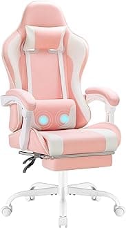 Homall Gaming Chair, Video Game Chair with Footrest and Massage Lumbar Support, Ergonomic Computer Chair Height Adjustable with Swivel Seat and Headrest (Pink)